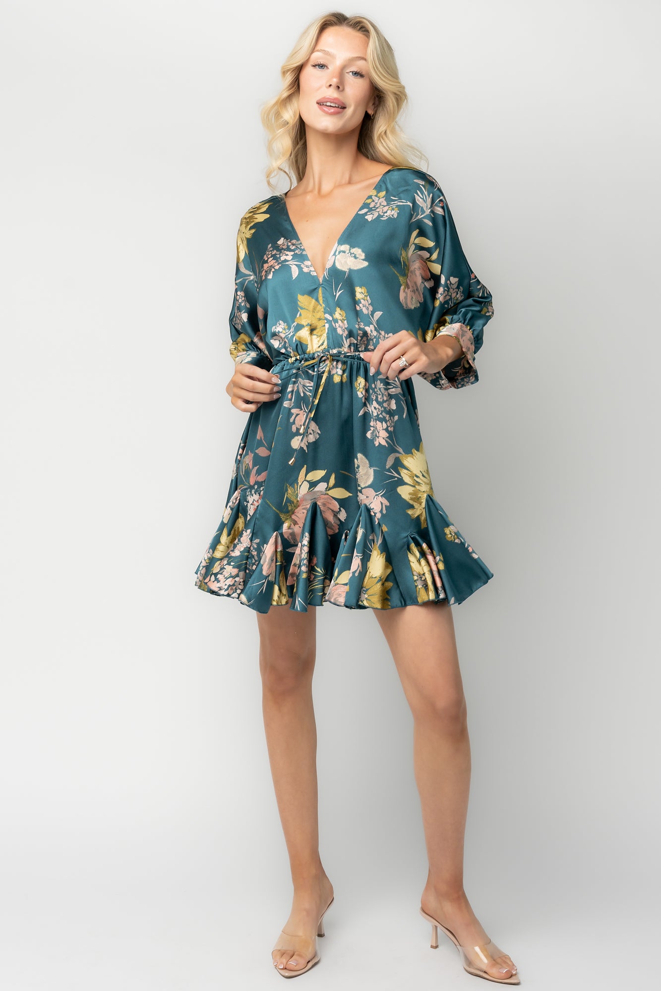 Baltic Born Womens Desiree Satin Short Dress | Teal Floral