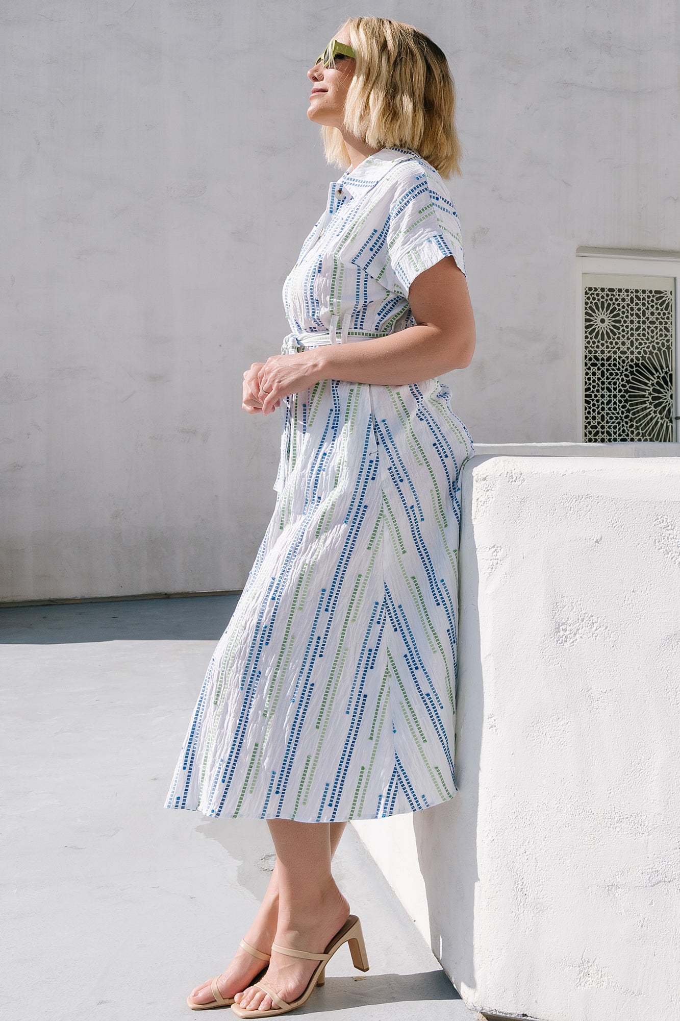 Baltic Born Womens Jimena Midi Dress | Blue + Green Print