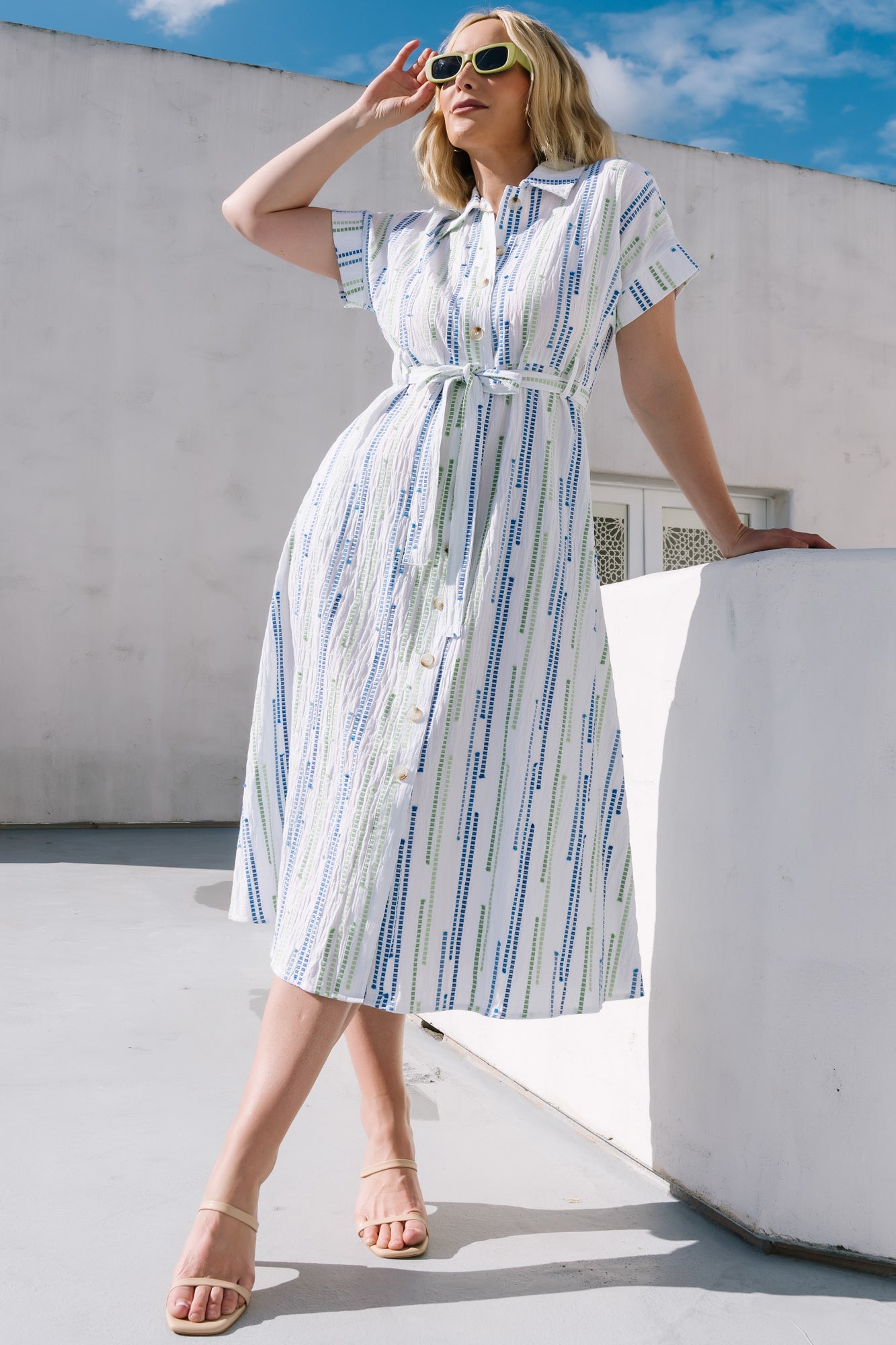 blue and green midi dress Umgee Vibrant Floral Print Midi Dress in Green/Blue S
