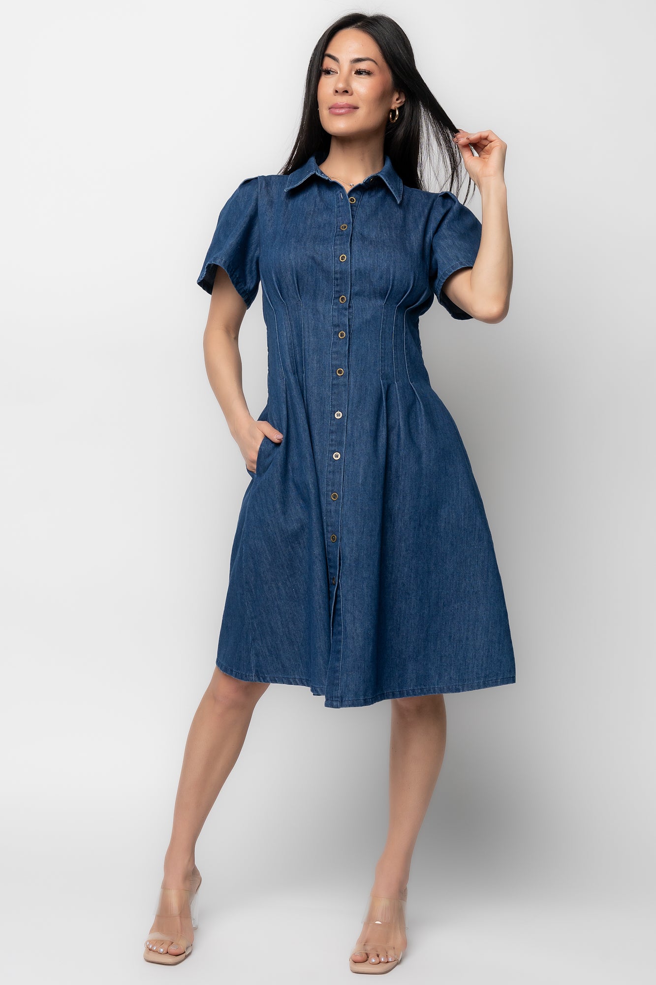 Coco Denim Short Dress — Dark Wash