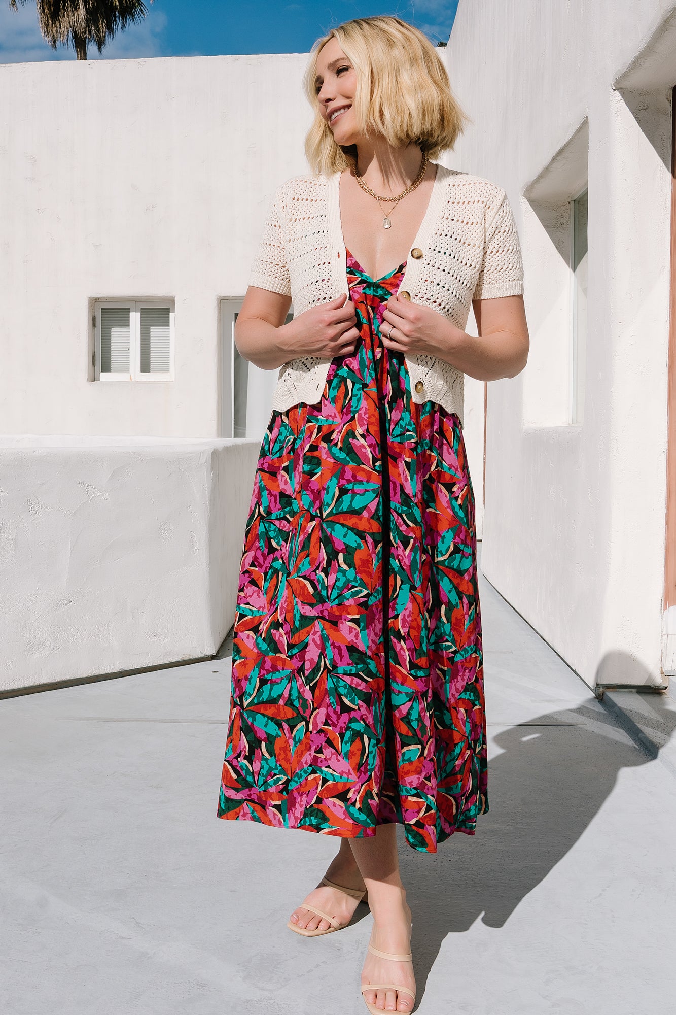 crochet cardigan for dress The Edington Crochet Cardigan + Midi Dress Set in Powder Blue Small