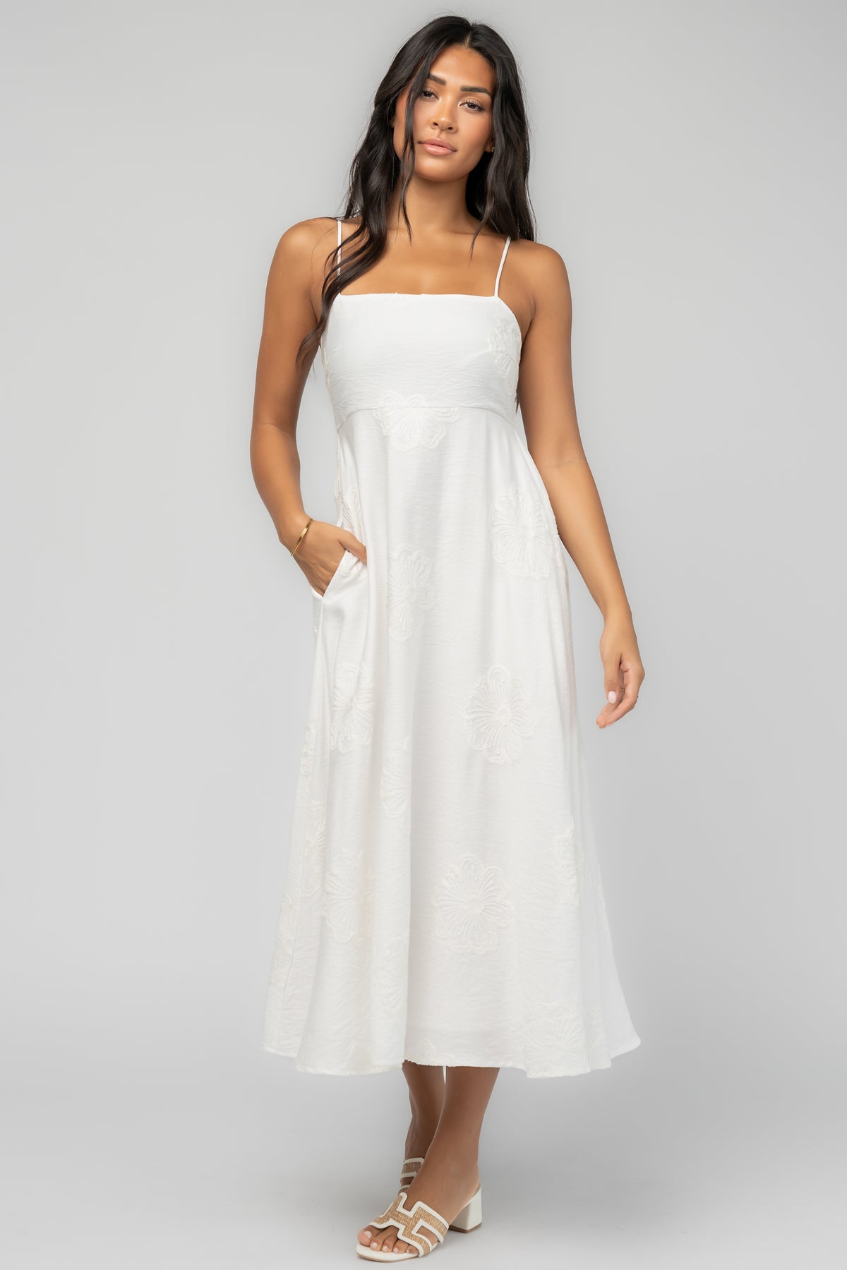 Carmen Embroidered Midi Dress | Ivory