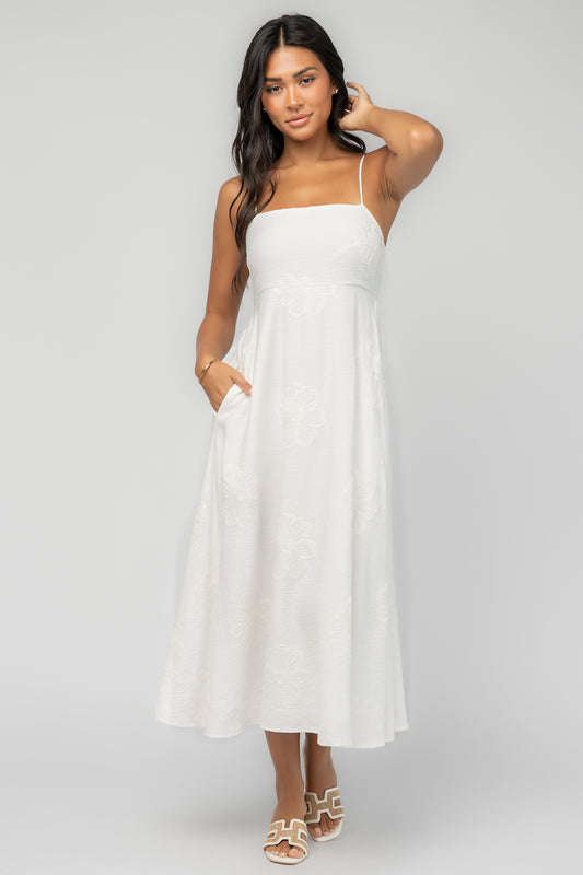 Carmen Embroidered Midi Dress | Ivory