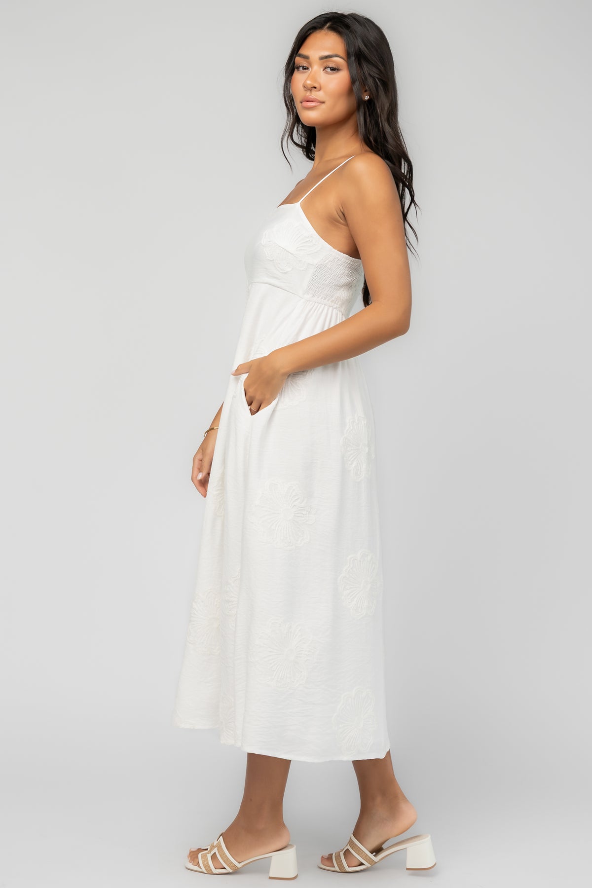 Carmen Embroidered Midi Dress | Ivory