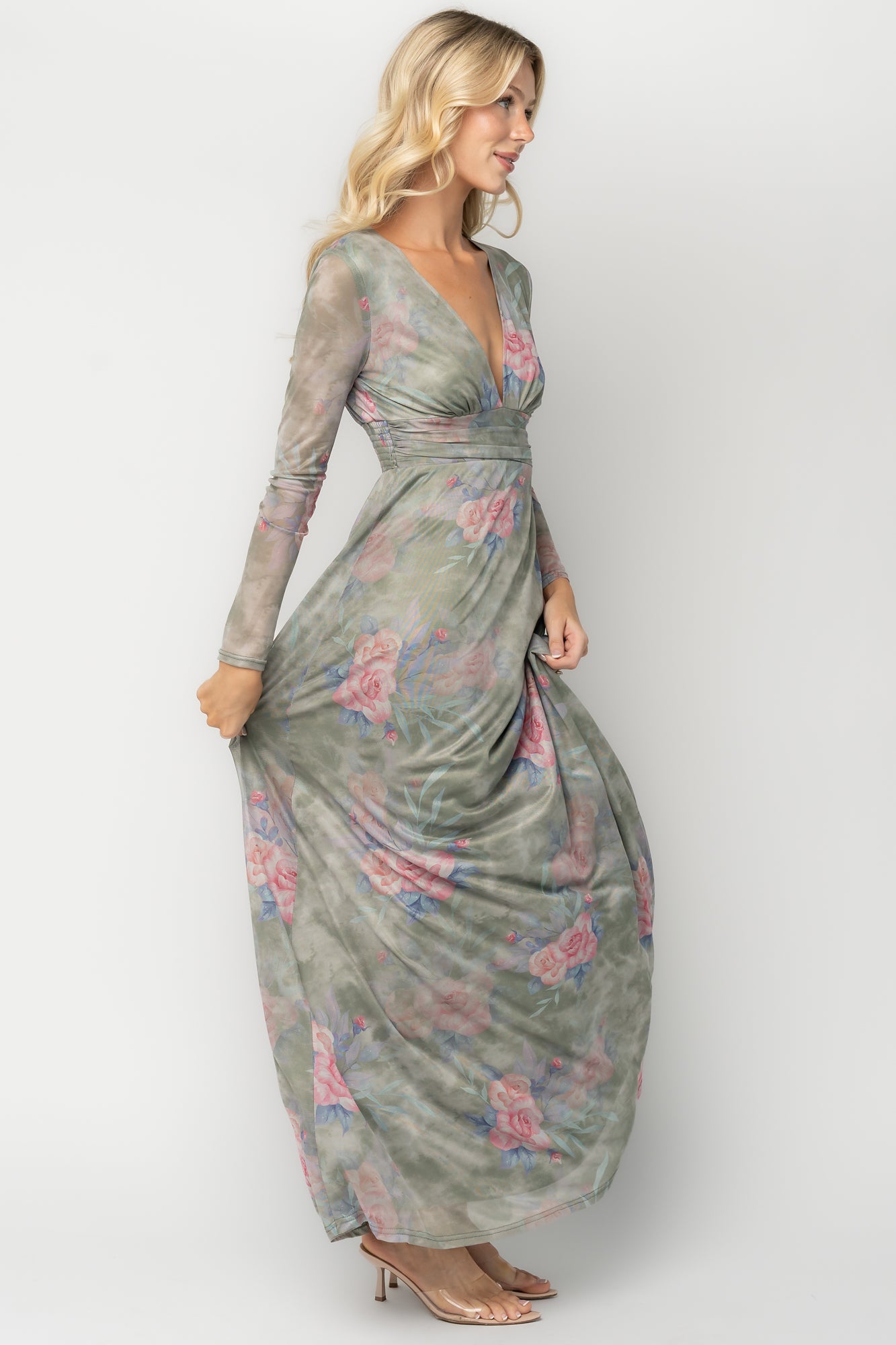 slim fit dress slacks Fable Mesh Maxi Dress