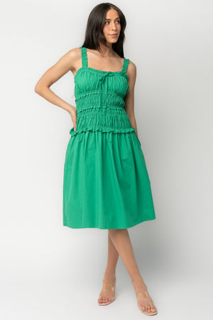 Twiggy Smocked Midi Dress | Green