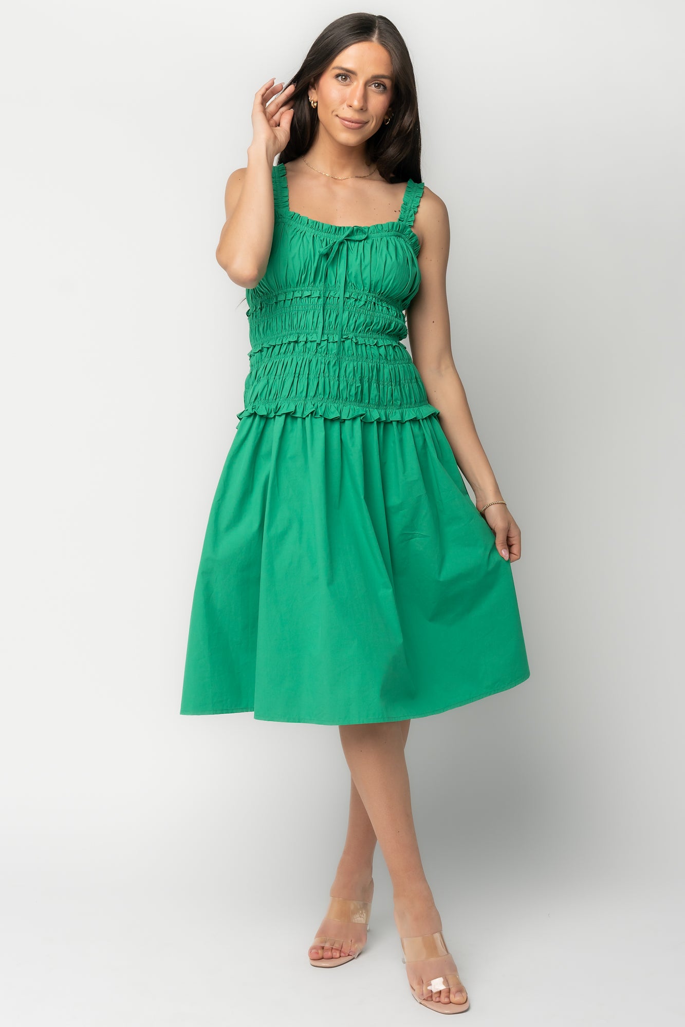 Baltic Born Womens Twiggy Smocked Midi Dress | Green | Size: Large