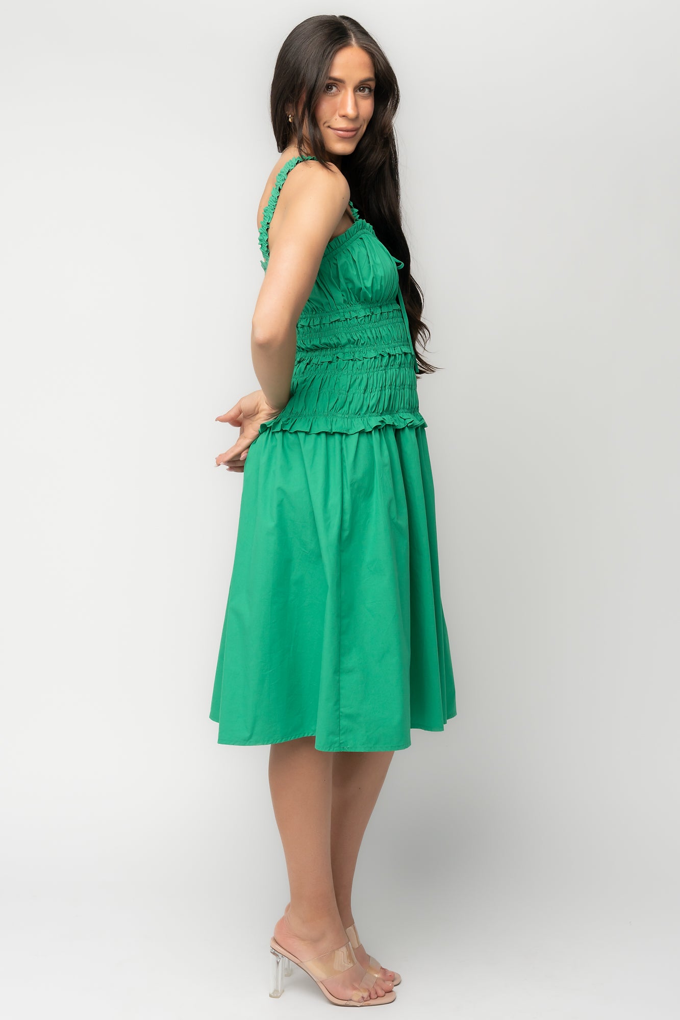 Twiggy Smocked Midi Dress | Green