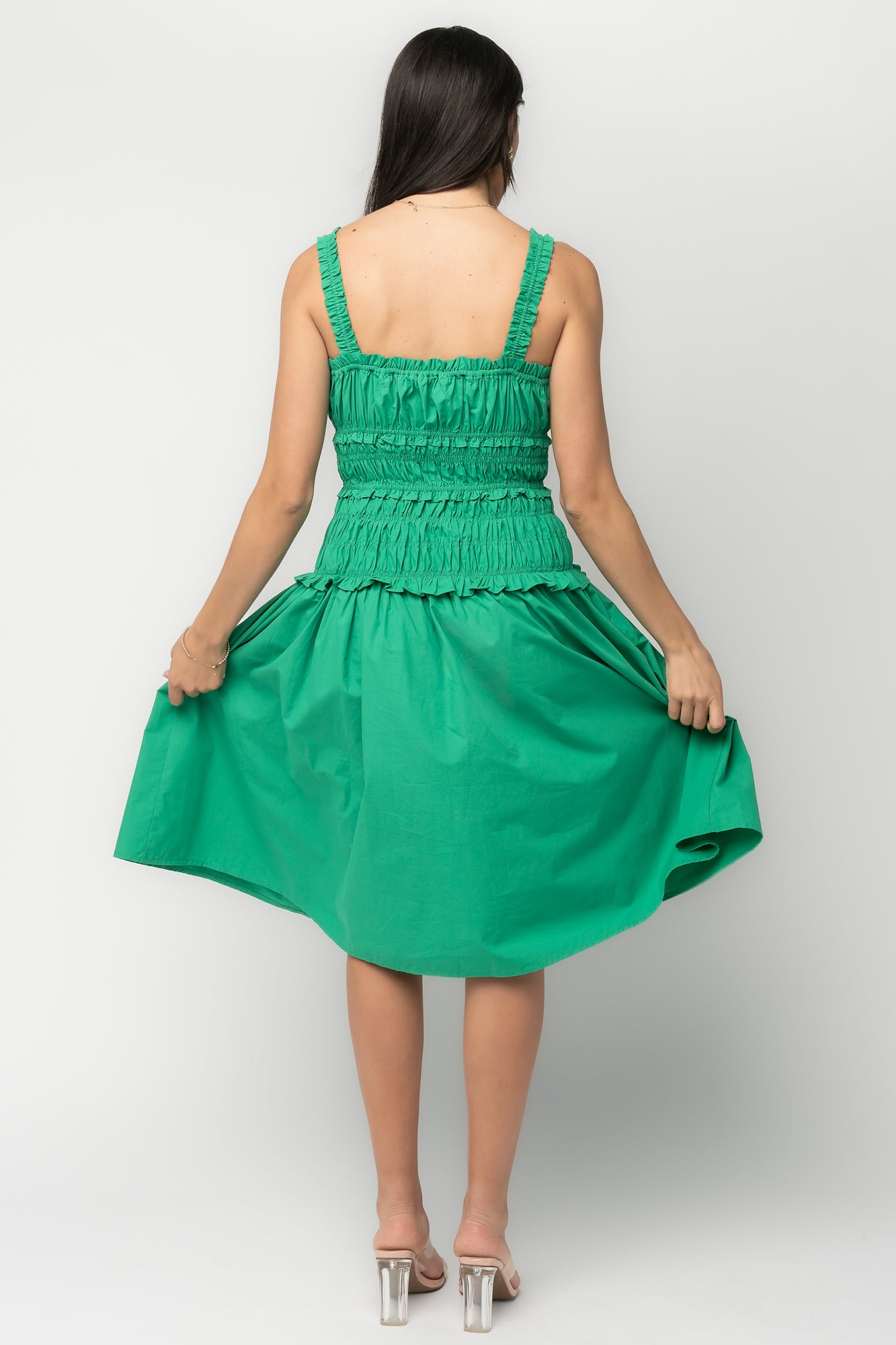 Twiggy Smocked Midi Dress | Green