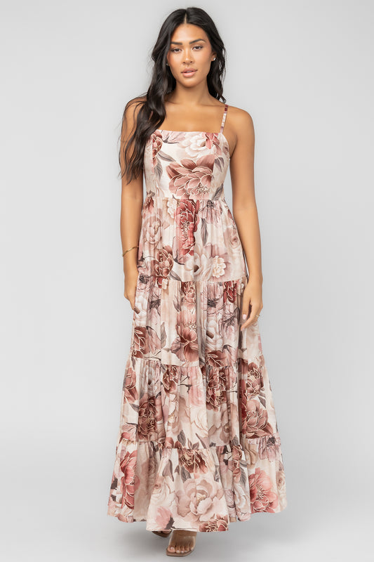Silvia Tiered Maxi Dress | Natural Floral