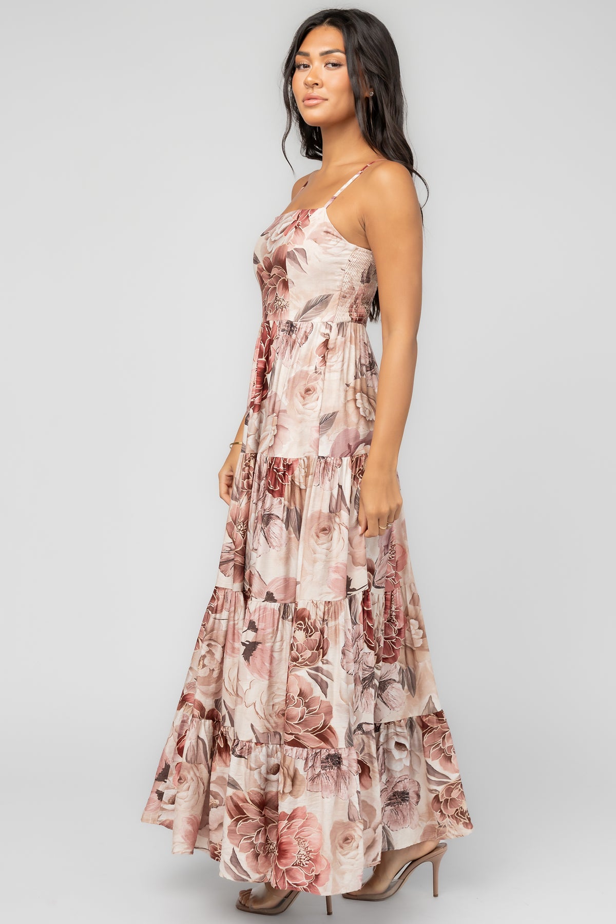 Silvia Tiered Maxi Dress | Natural Floral