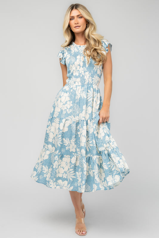 Brianna Midi Dress | Blue + Ivory