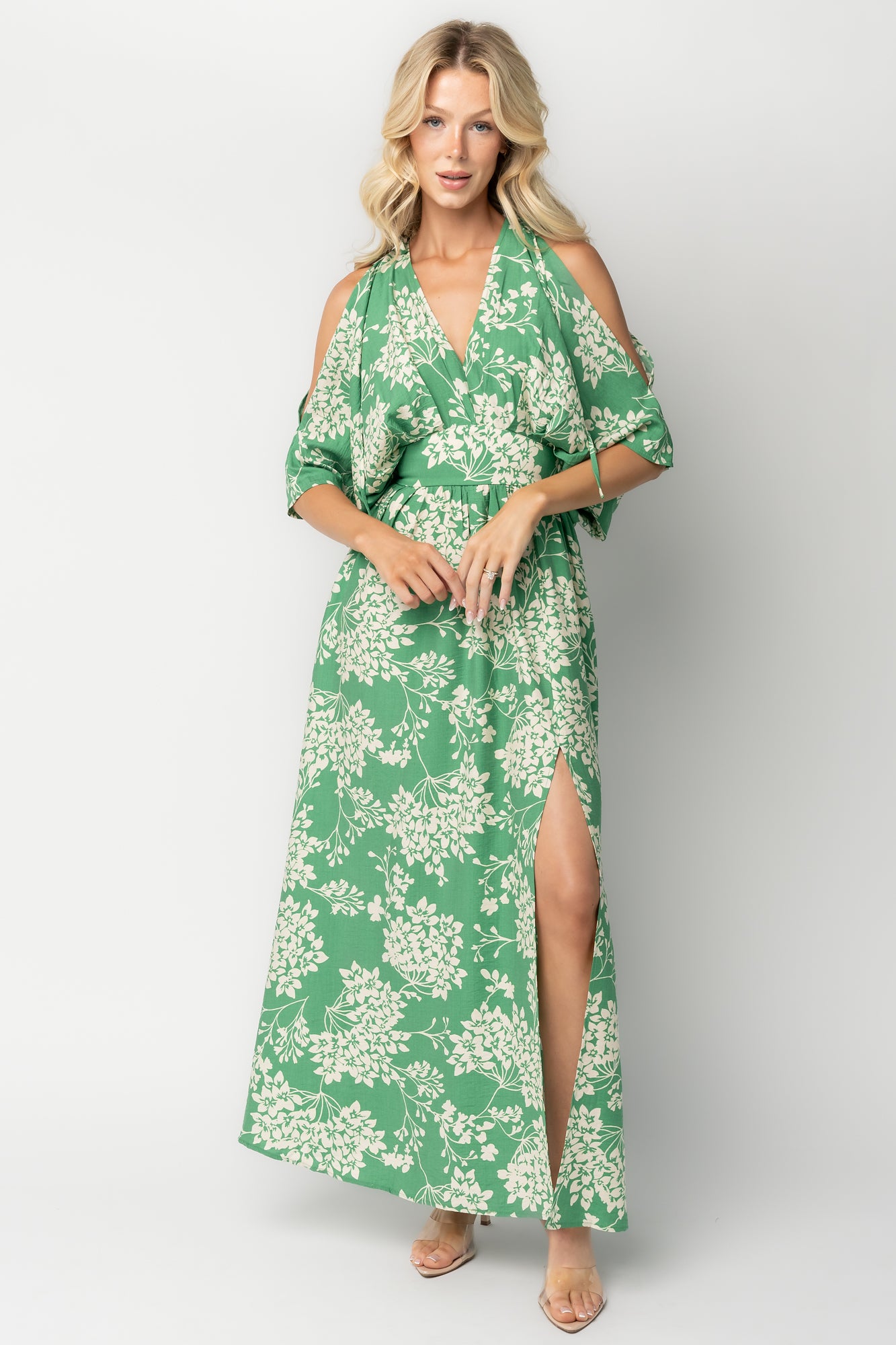 Marzi Open Shoulder Maxi Dress | Green Floral