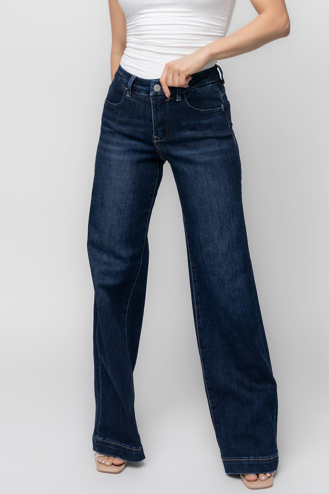 Charme Mid Rise Wide Leg Jeans | Dark Wash