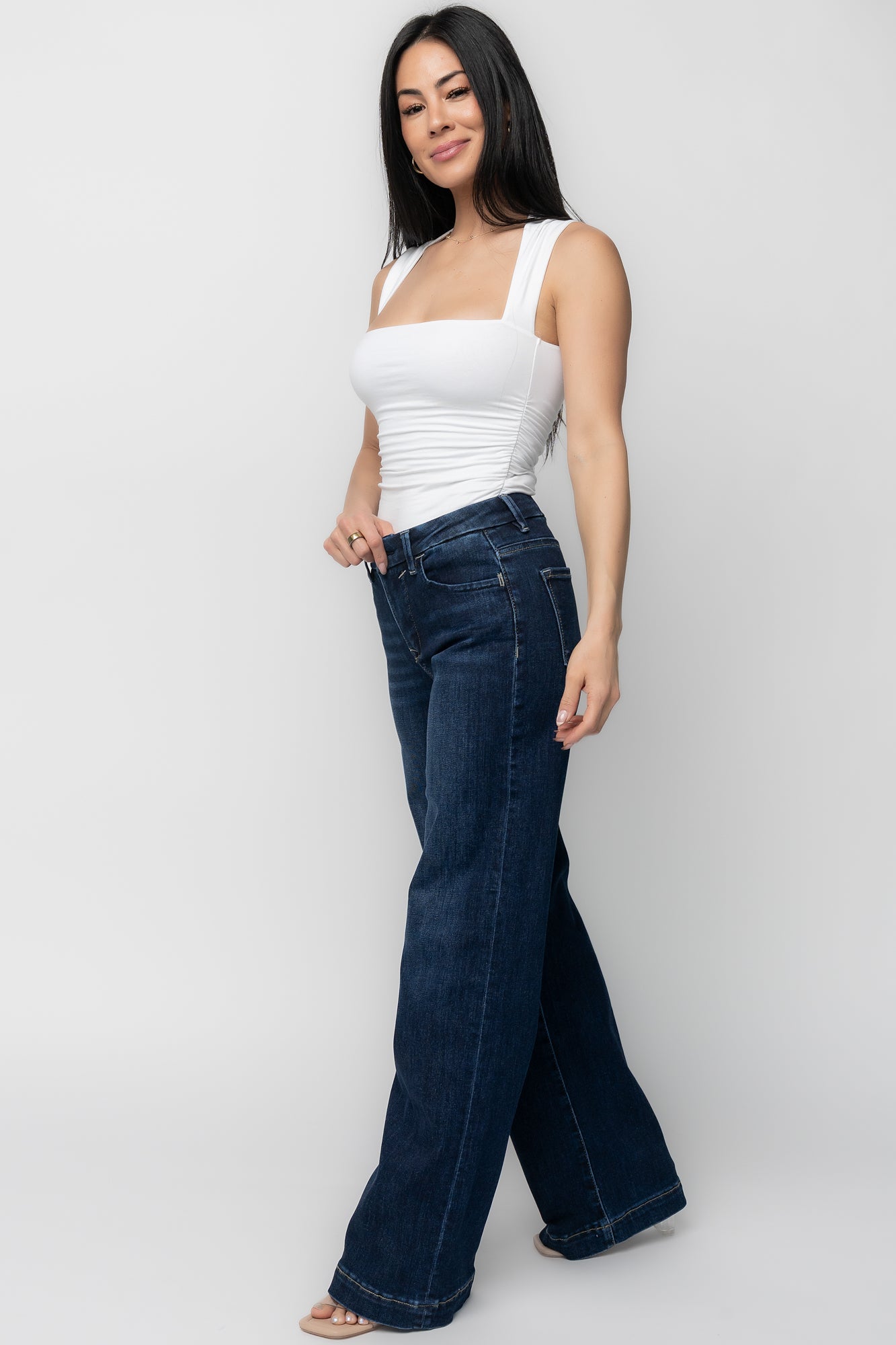 Charme Mid Rise Wide Leg Jeans | Dark Wash