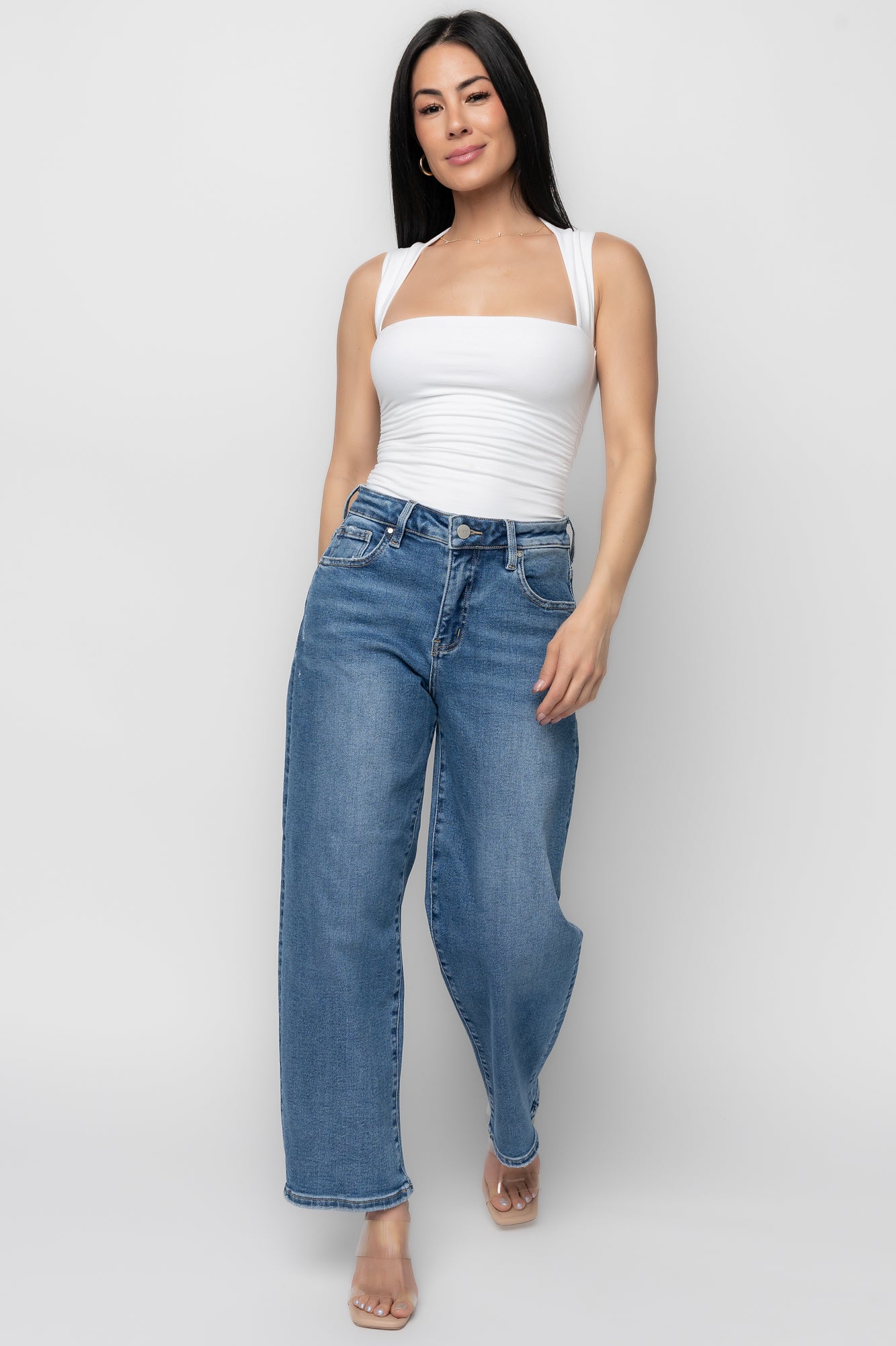 Lumi High Rise Crop Barrel Jeans | Medium Wash