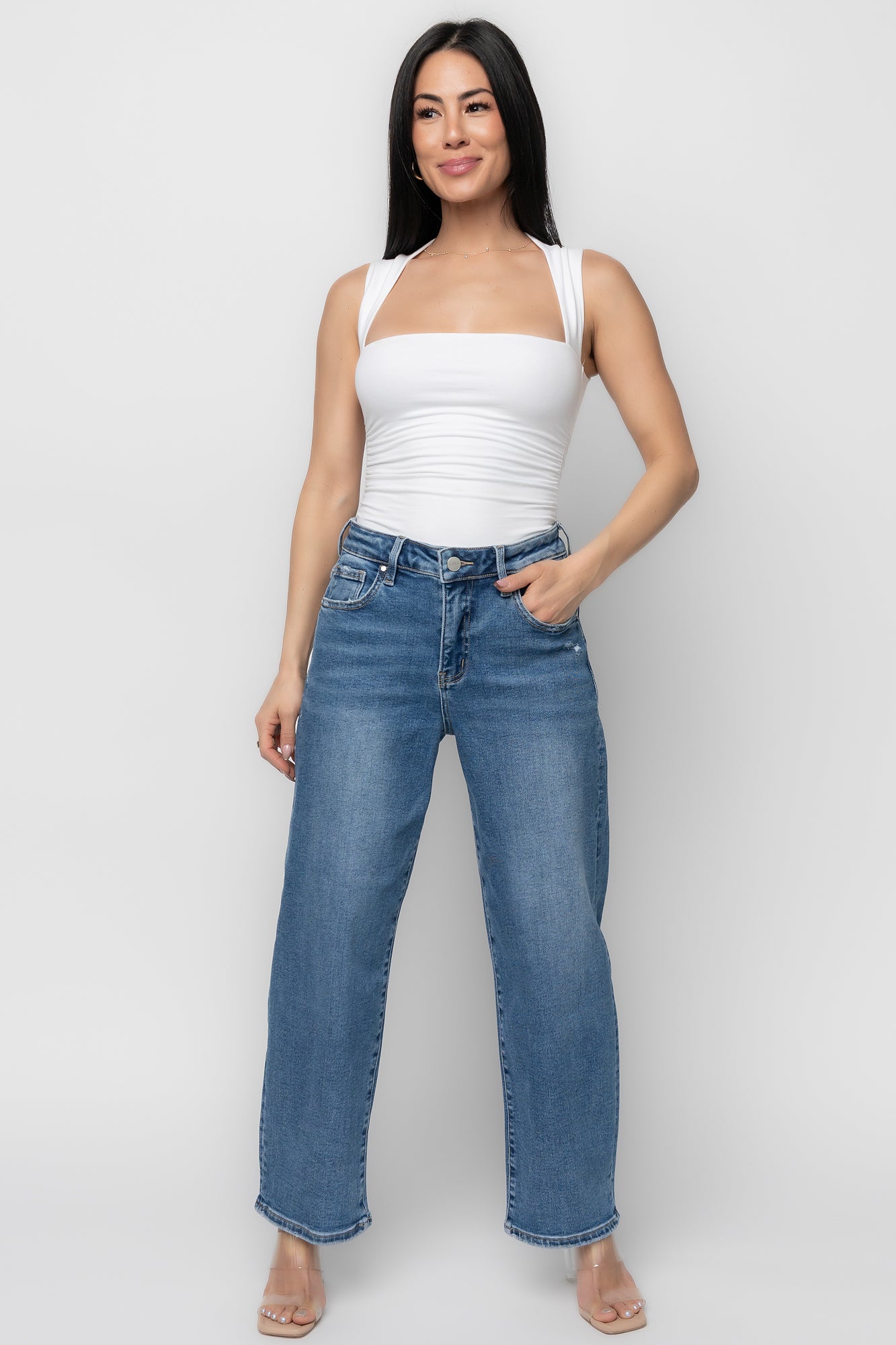 Lumi High Rise Crop Barrel Jeans | Medium Wash
