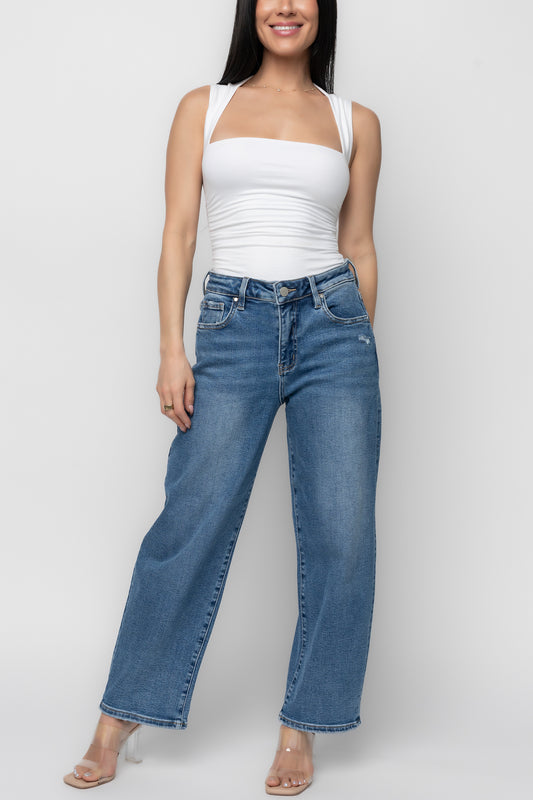 Lumi High Rise Crop Barrel Jeans | Medium Wash