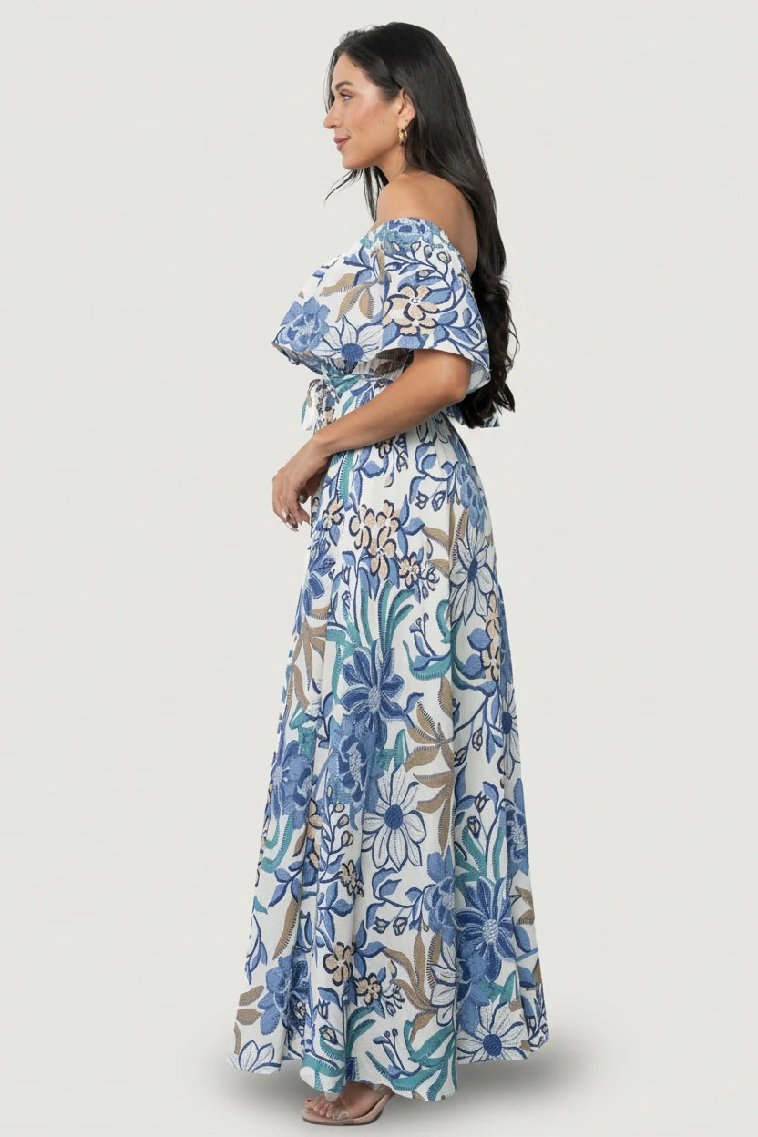 blue cheese dressing salad recipe Chiffon Off The Shoulder Maxi With Cape Sleeves - Navy main image 1