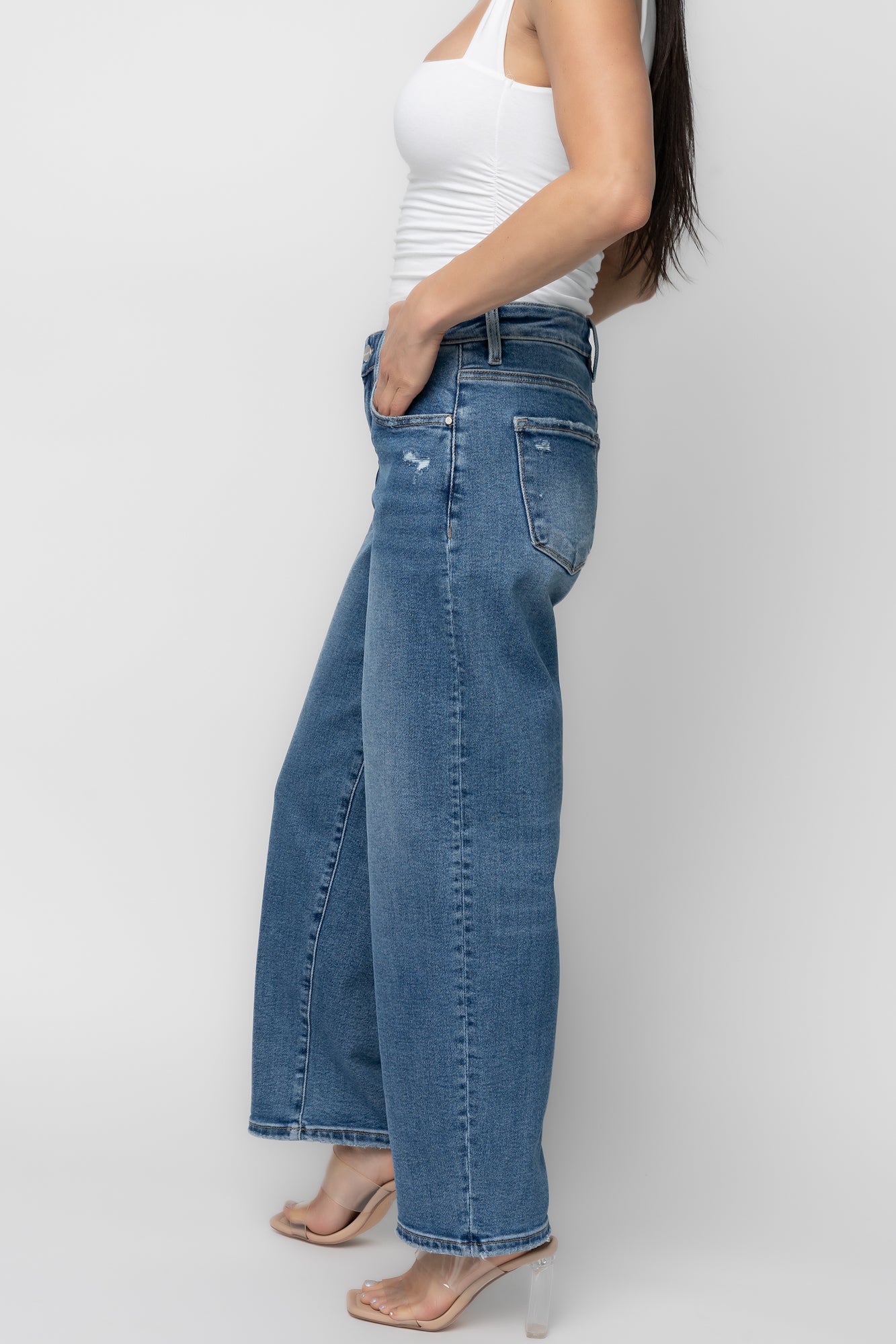 Lumi High Rise Crop Barrel Jeans | Medium Wash