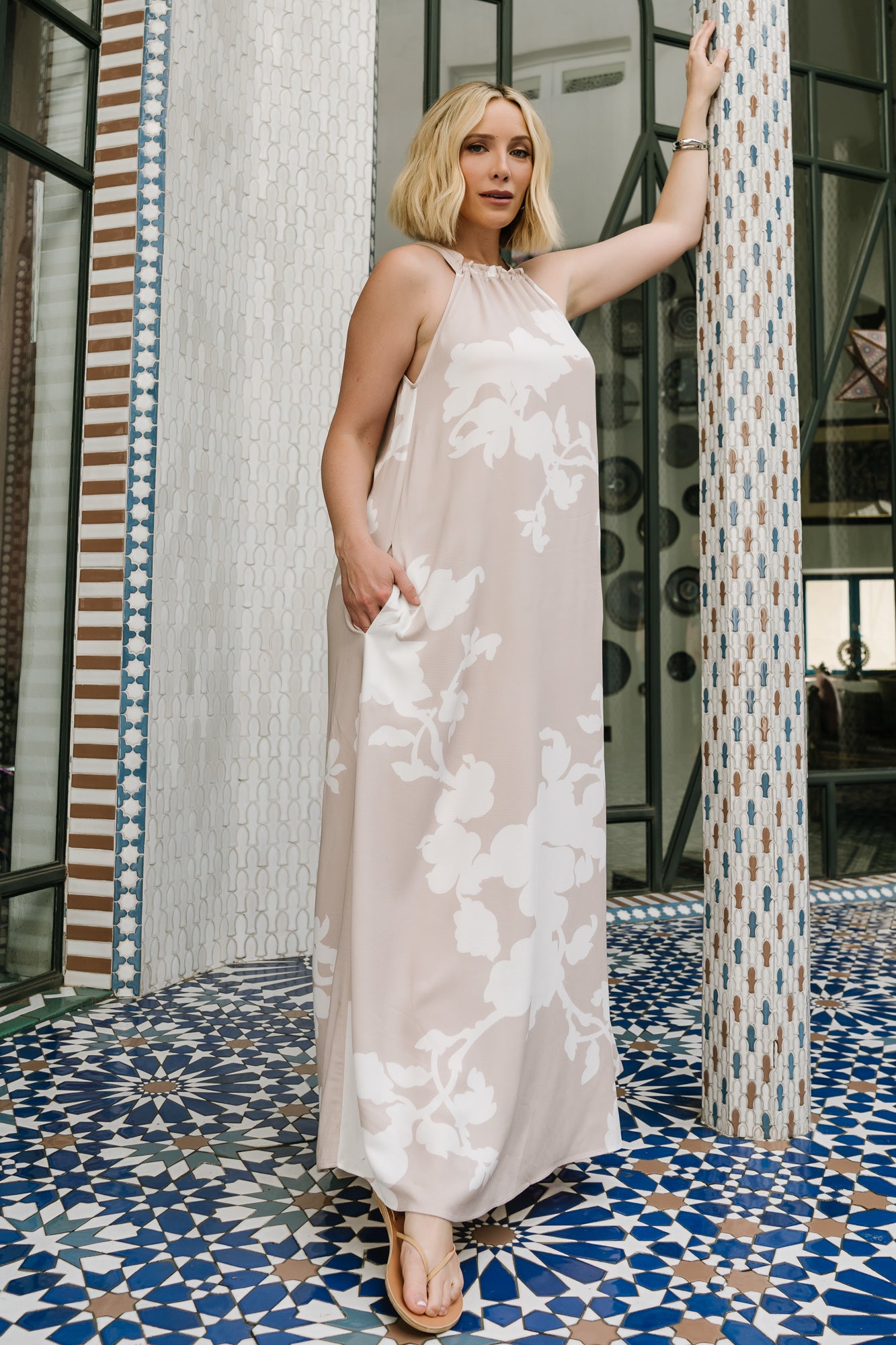 Aurelia Column Maxi Dress | Natural + White
