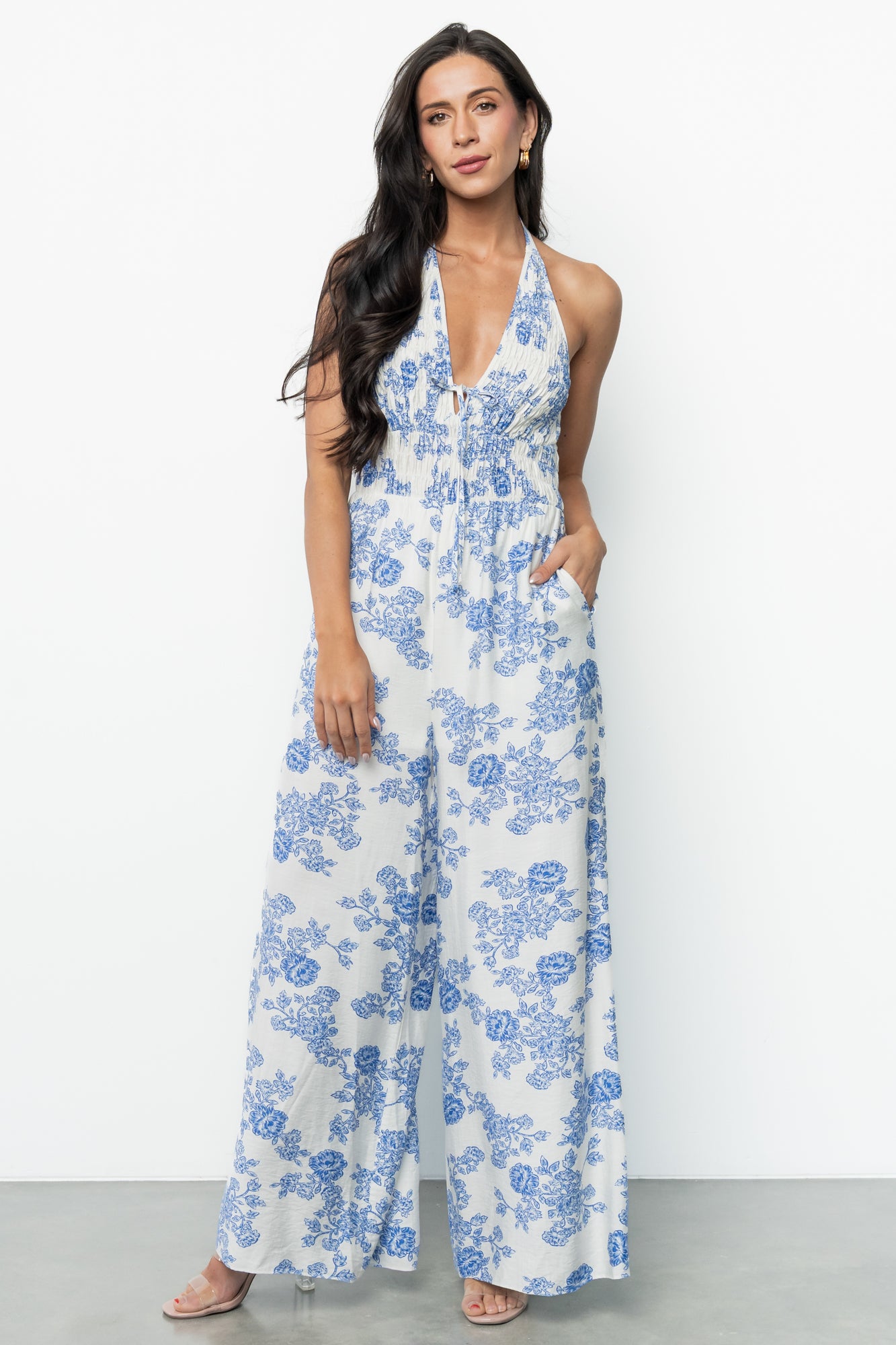 Promesa Halter Jumpsuit | Blue Floral