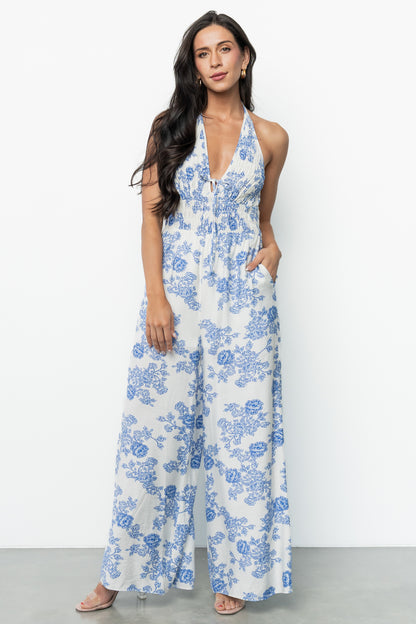 Promesa Halter Jumpsuit | Blue Floral