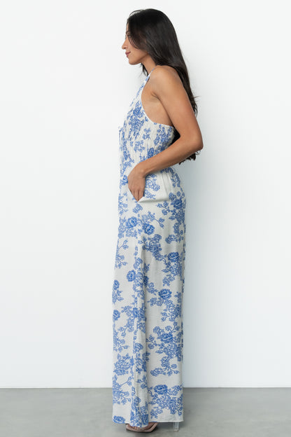 Promesa Halter Jumpsuit | Blue Floral