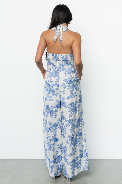 Promesa Halter Jumpsuit | Blue Floral