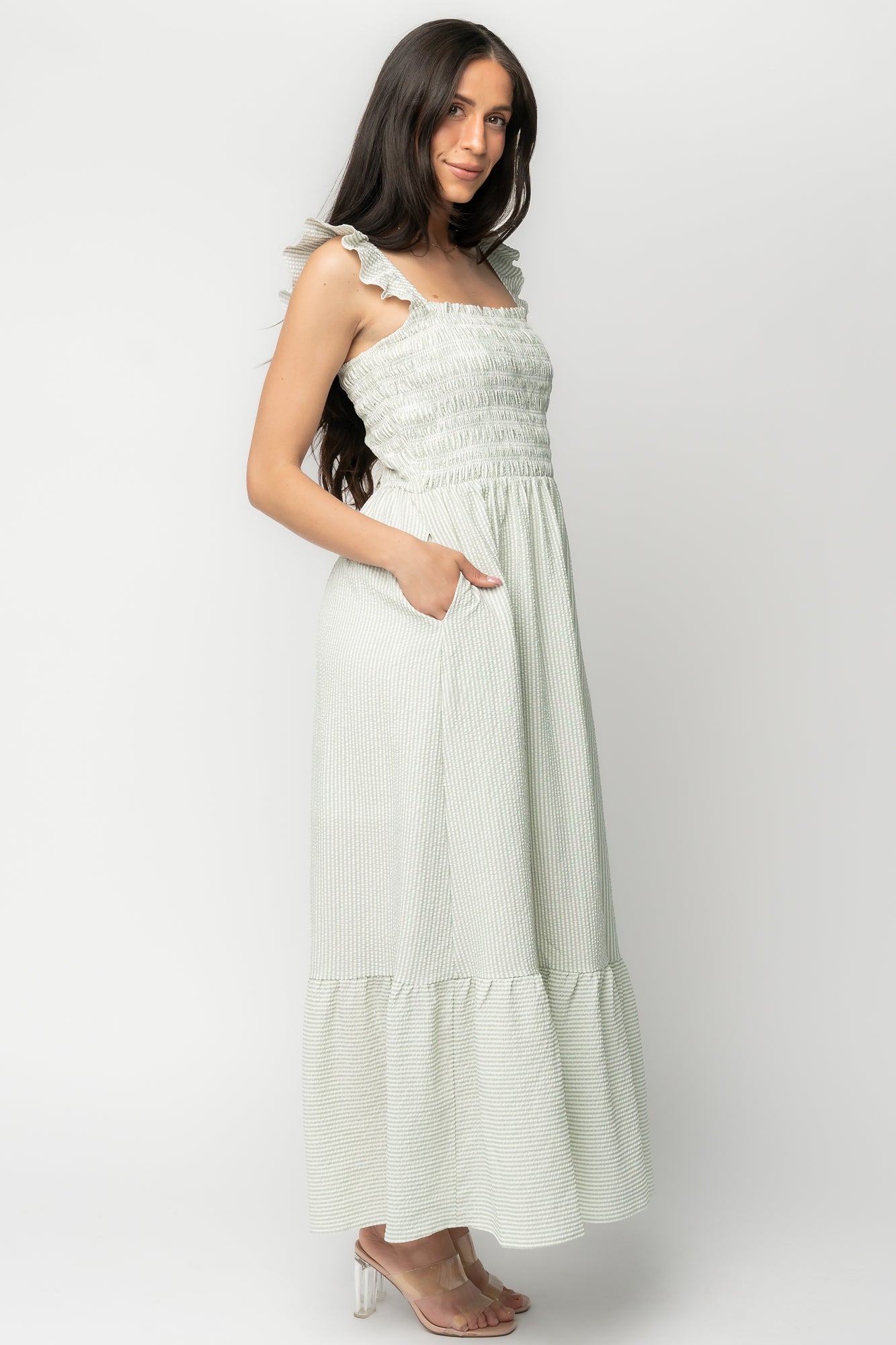 Jenny Smocked Maxi Dress | Sage + White