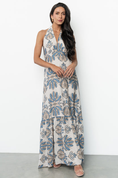Estrella Halter Maxi Dress | Navy + Tan