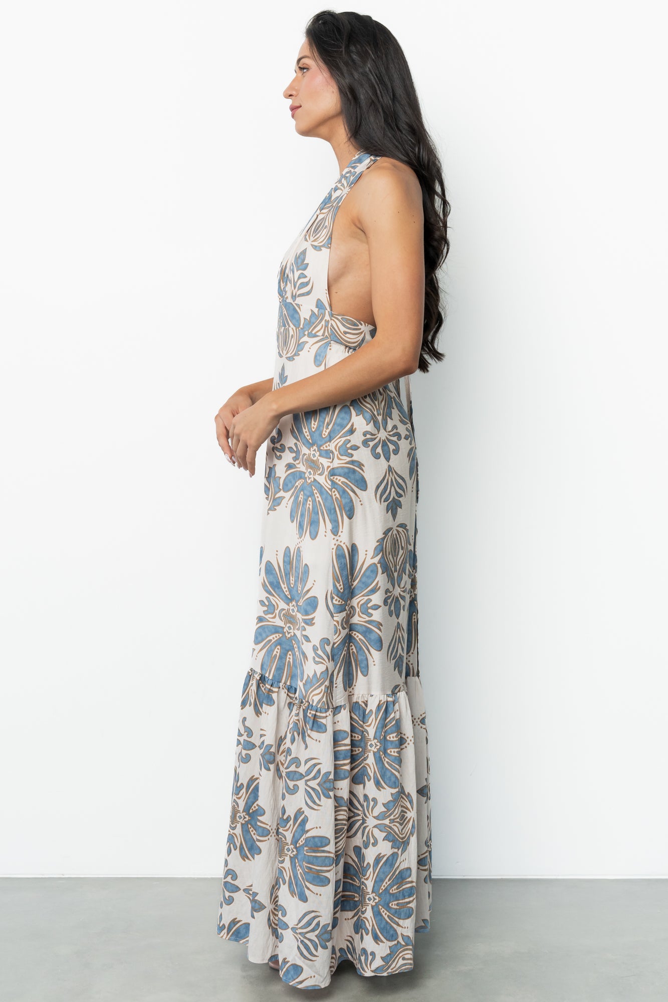 Estrella Halter Maxi Dress | Navy + Tan