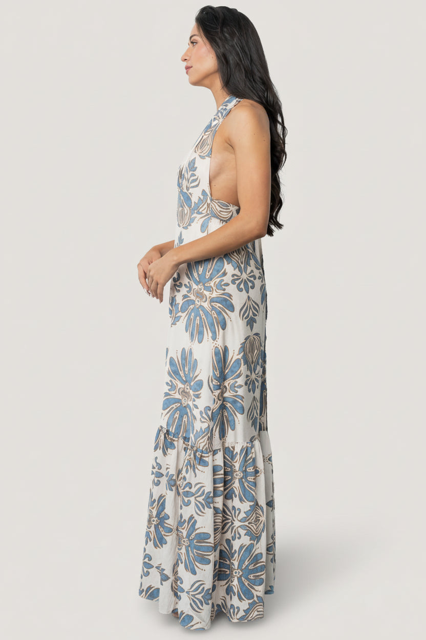 Baltic Born Womens Estrella Halter Maxi Dress | Navy + Tan | Size: XL Baltic Born Womens Estrella Halter Maxi Dress | Navy + Tan | Size: XL