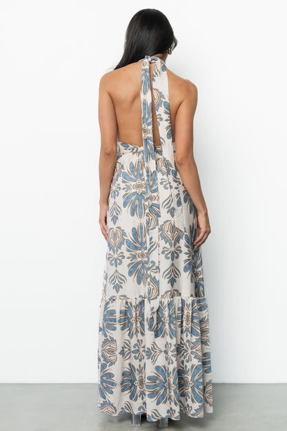 Estrella Halter Maxi Dress | Navy + Tan