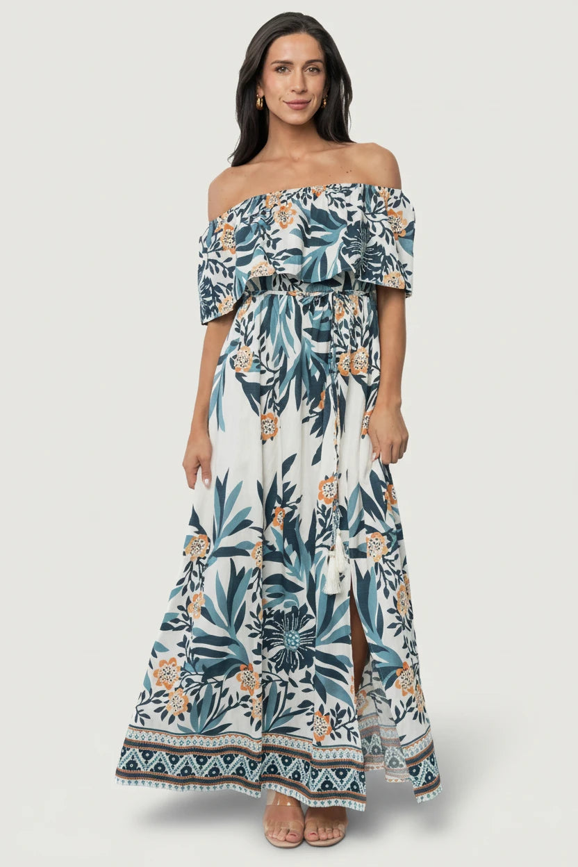 Valentina Off Shoulder Maxi Dress | Multi Print