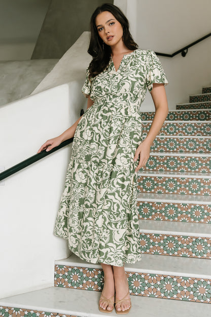 Aventura Midi Dress | Green Print