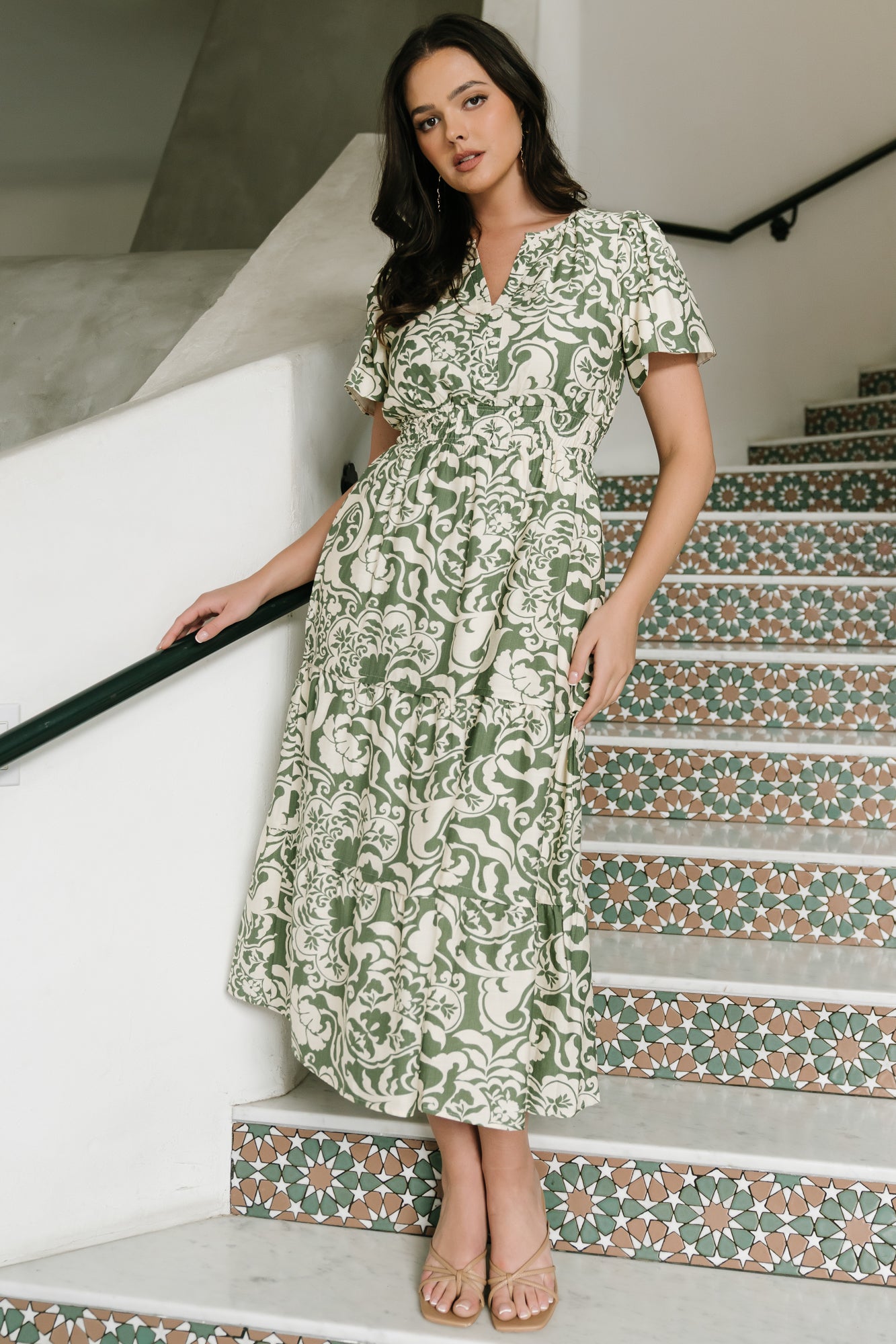 Baltic Born Womens Aventura Midi Dress | Green Print