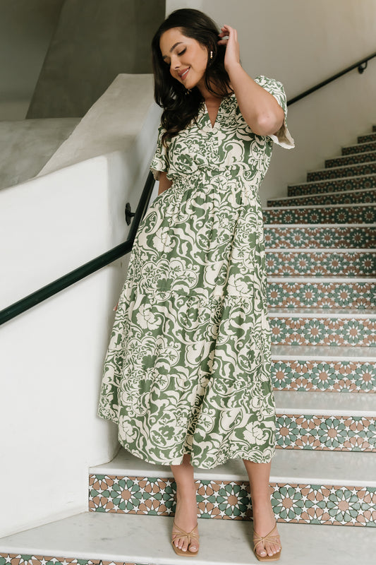 Aventura Midi Dress | Green Print