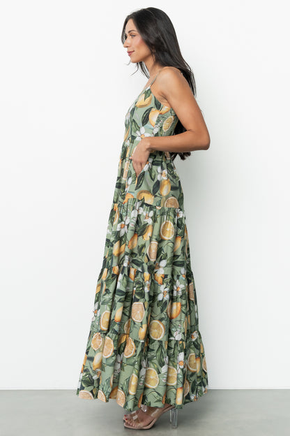 Silvia Tiered Maxi Dress | Sage Lemon Print