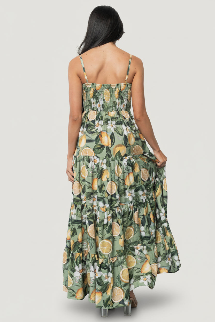 Silvia Tiered Maxi Dress | Sage Lemon Print Silvia Tiered Maxi Dress | Sage Lemon Print