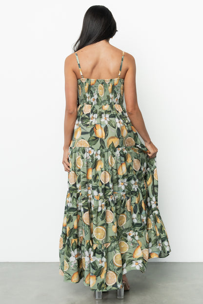 Silvia Tiered Maxi Dress | Sage Lemon Print