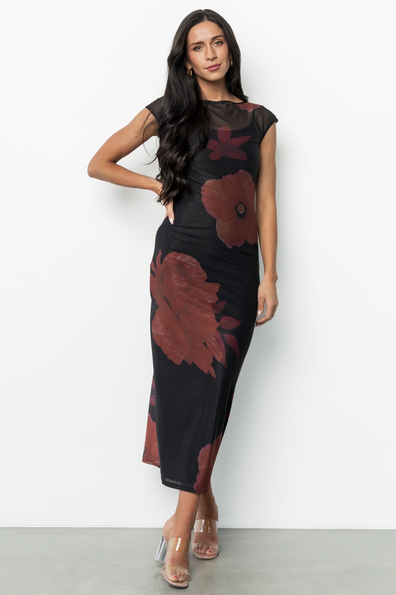 Daniela Mesh Midi Dress | Black Floral