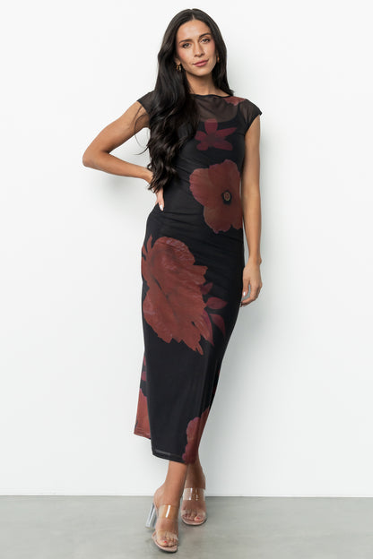 Daniela Mesh Midi Dress | Black Floral
