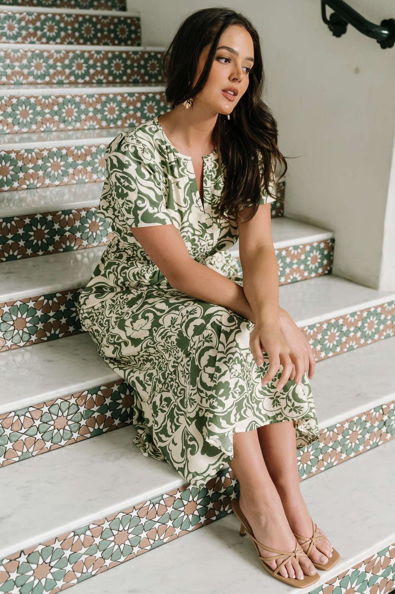 Baltic Born Womens Aventura Midi Dress | Green Print | Size: 3XL