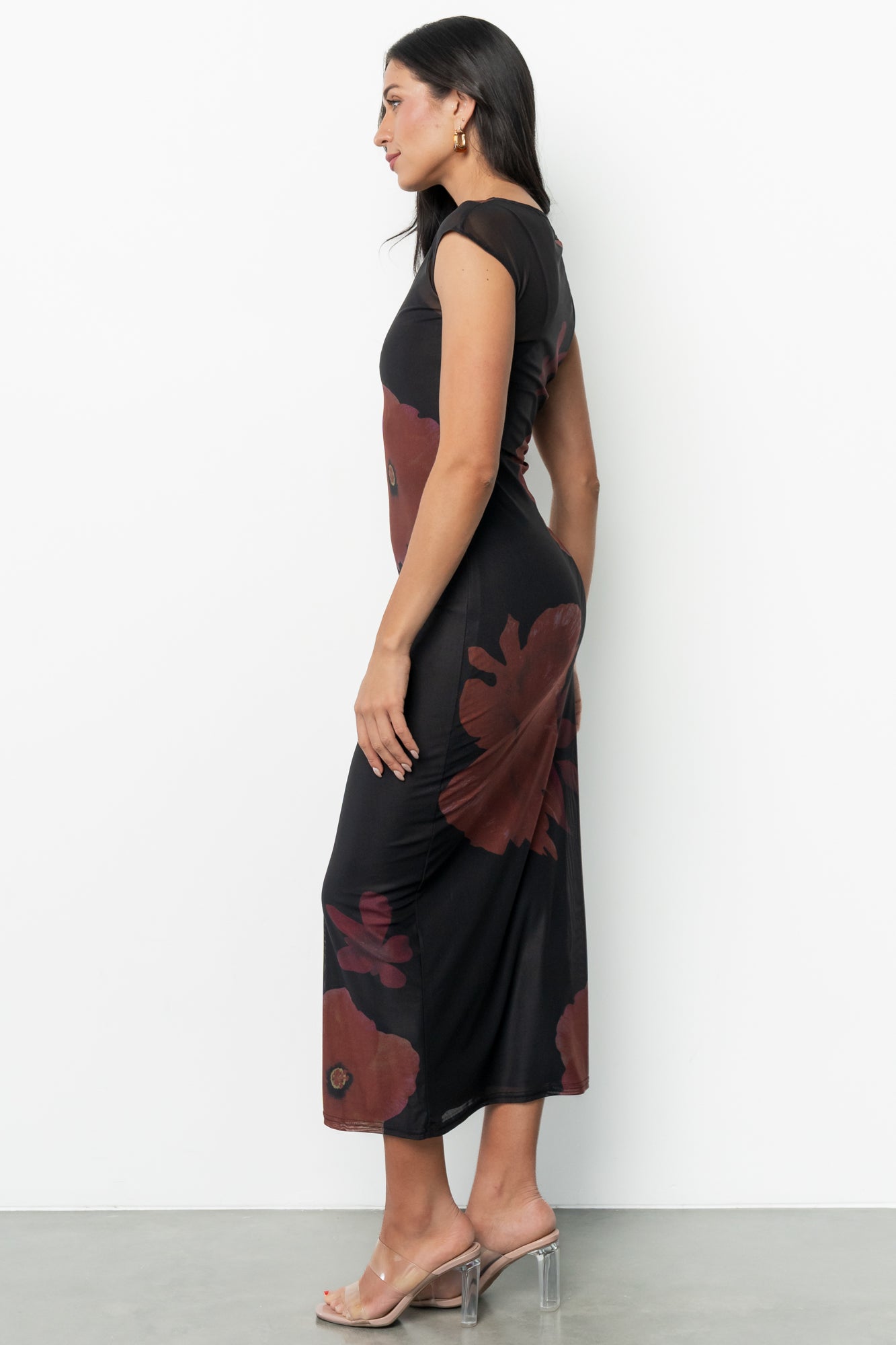 Daniela Mesh Midi Dress | Black Floral