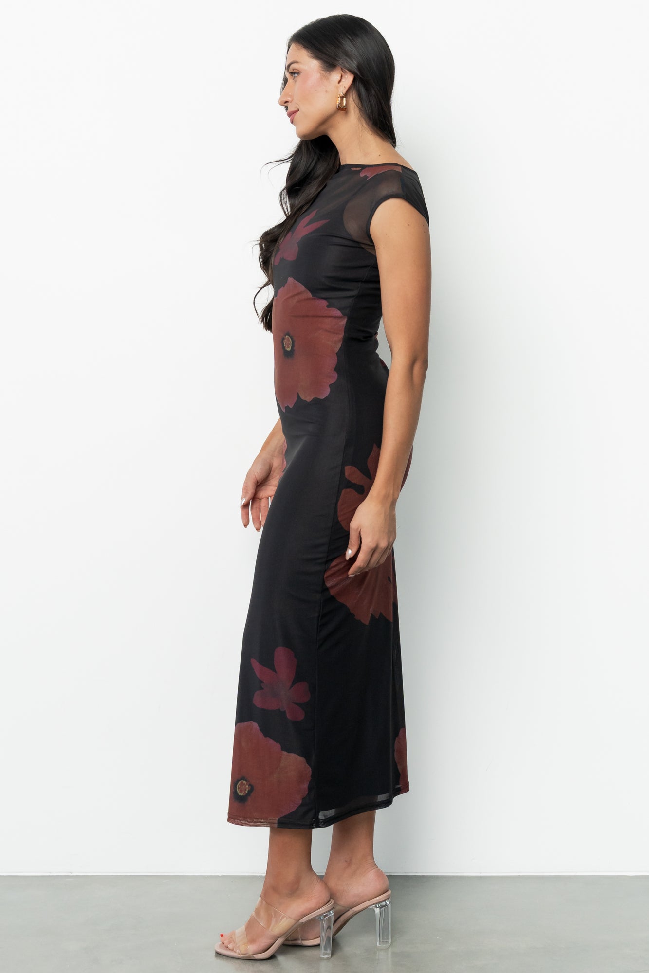 Daniela Mesh Midi Dress | Black Floral