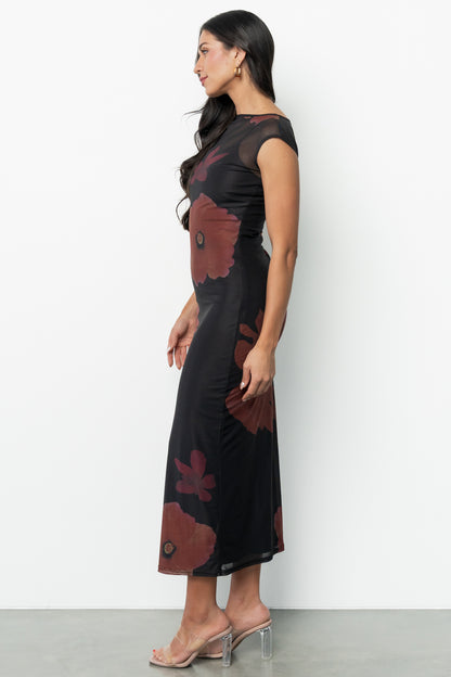 Daniela Mesh Midi Dress | Black Floral