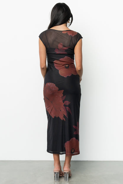 Daniela Mesh Midi Dress | Black Floral