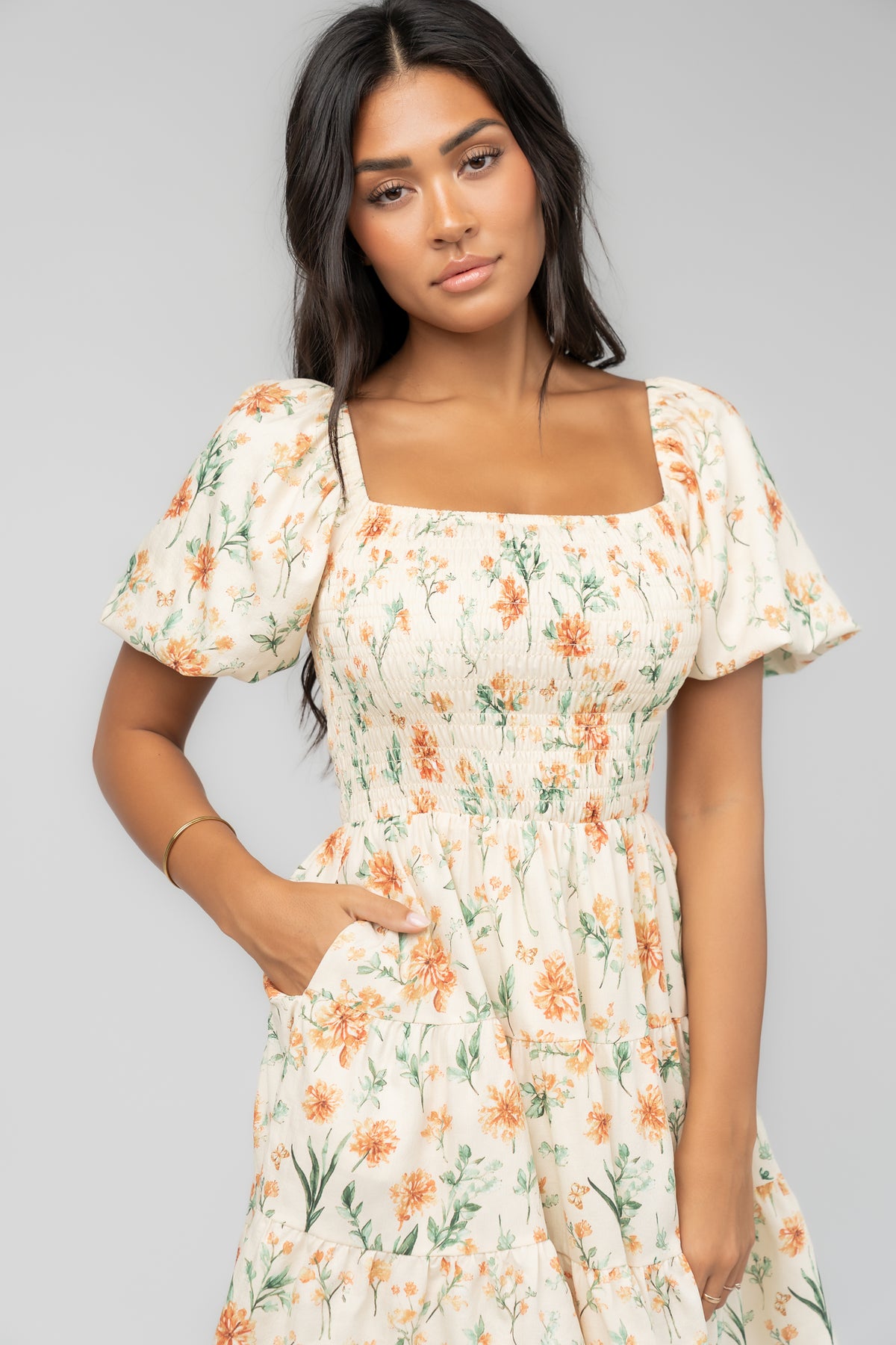 Daze Smocked Dress | Pale Yellow Floral