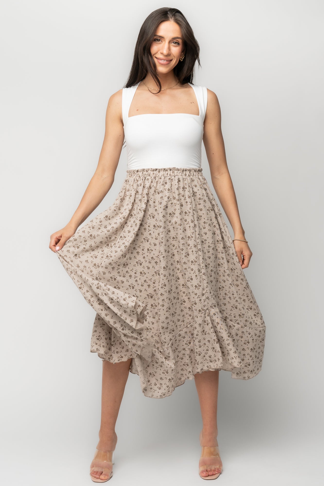 Wrenley Midi Skirt | Warm Taupe Floral